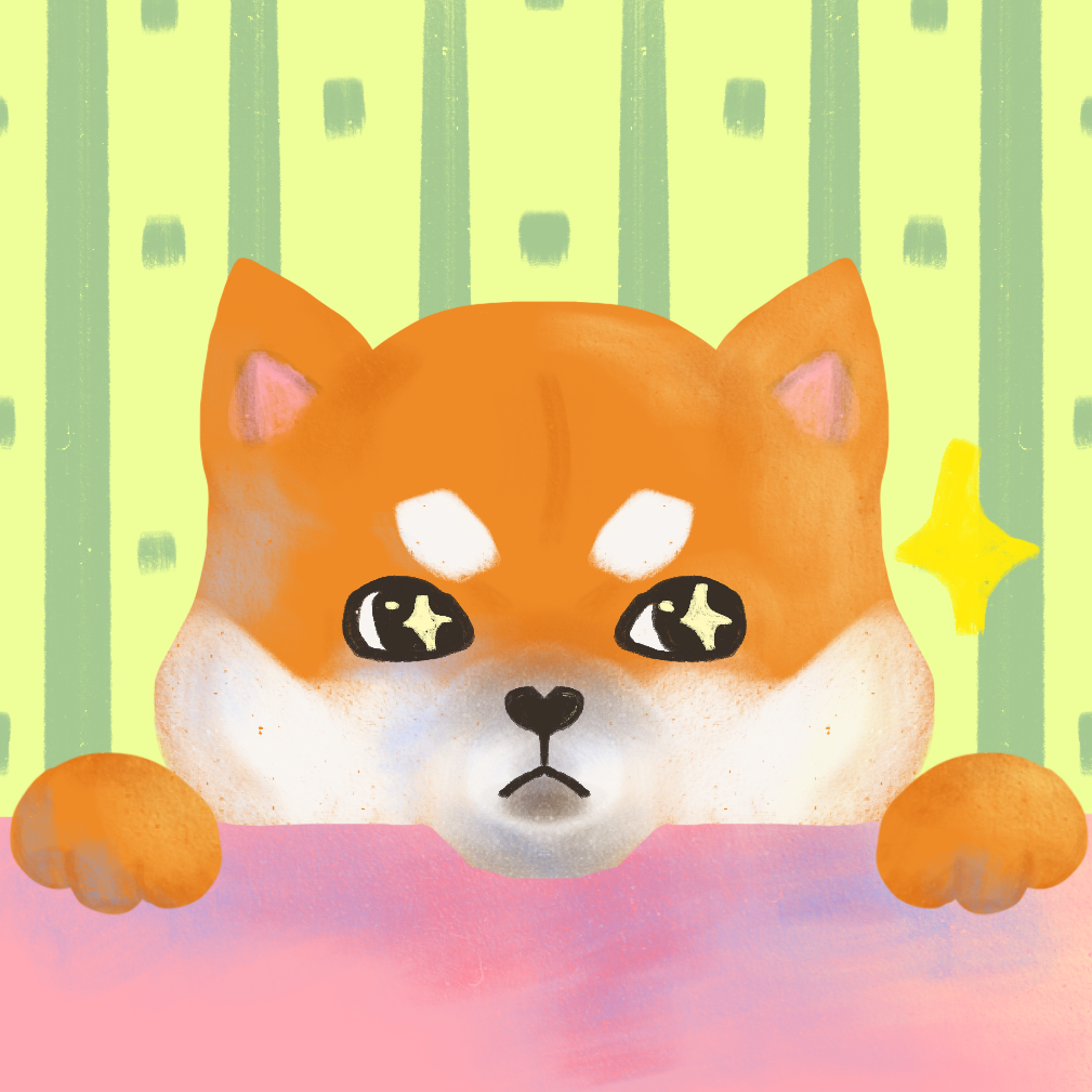 Shiba inu giving a side eye with a star on his eyes 